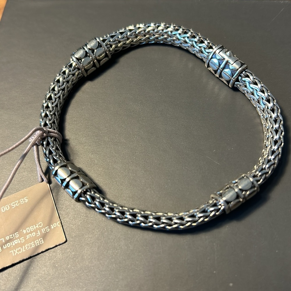 John Hardy Silver Dot Station Braided Chain Bracelet